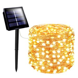 sanjicha 72ft 200 led solar string lights outdoor, super durable solar outdoor lights, waterproof copper wire 8 modes solar fairy lights for garden patio tree party wedding (warm white)