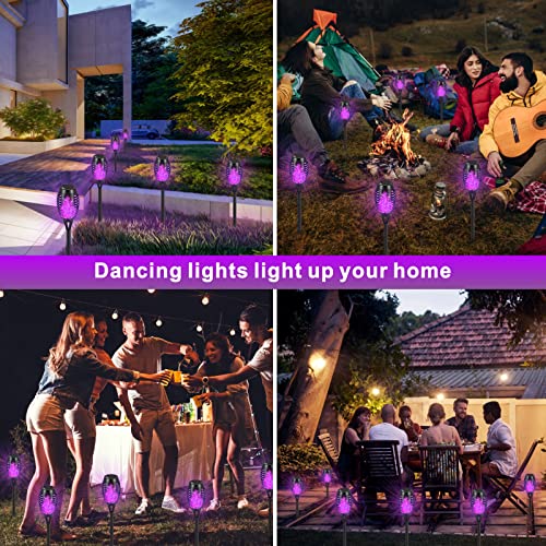 Upgrade Solar Lights Outdoor Waterproof,4 Pack Solar Outdoor Torches Lights with Flickering Flame Mini Solar Landscape Decoration Lighting Auto On/Off Pathway Lights for Garden Yard Patio (Purple)