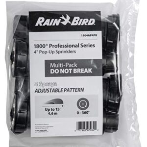 Rain Bird 1804AP4PK Professional Pop-Up Sprinkler, Adjustable 0° - 360° Pattern, 8' - 15' Spray Distance, 4" Pop-up Height, 4-Pack, Black