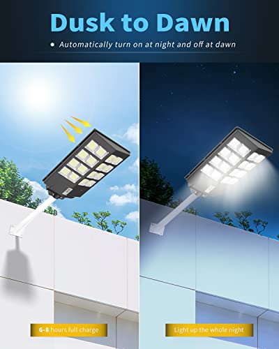 A-ZONE 800W Solar Street Lights Outdoor Waterproof, 80000LM High Brightness Dusk to Dawn LED Lamp, with Motion Sensor and Remote Control, for Parking Lot, Yard, Garden, Patio, Stadium, Piazza