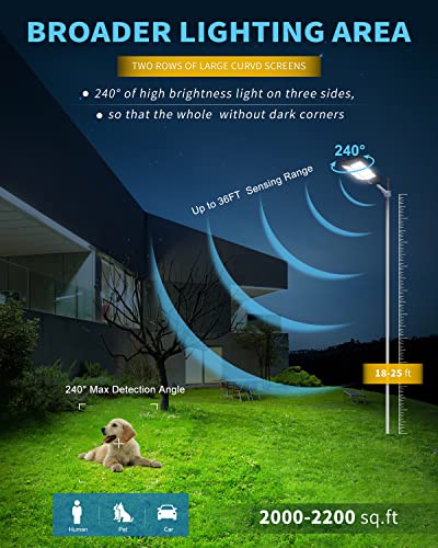 A-ZONE 800W Solar Street Lights Outdoor Waterproof, 80000LM High Brightness Dusk to Dawn LED Lamp, with Motion Sensor and Remote Control, for Parking Lot, Yard, Garden, Patio, Stadium, Piazza