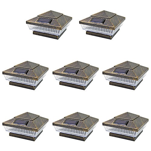 8 Pack Vintage Bronze Outdoor Garden 4 x 4 Solar 5-LED Post Deck Cap Square Fence Light Landscape Lamp PVC Vinyl Wood