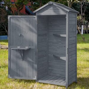 glorhome outdoor wooden storage sheds tool organizer patio garden storage cabinet fir wood lockers with workstation, gray