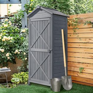 GLORHOME Outdoor Wooden Storage Sheds Tool Organizer Patio Garden Storage Cabinet Fir Wood Lockers with Workstation, Gray