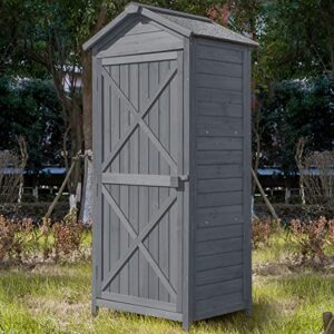 GLORHOME Outdoor Wooden Storage Sheds Tool Organizer Patio Garden Storage Cabinet Fir Wood Lockers with Workstation, Gray