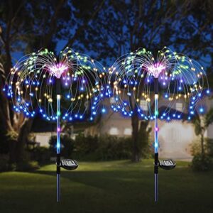 vge outdoor solar garden lights, upgraded 120 led solar firework lights,waterproof solar landscape path lights with 2 lighting modes for garden patio walkway pathway christmas party decor-colorful