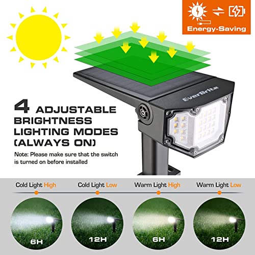 EverBrite 30 LEDs Solar Landscape Spotlights Outdoor, IP67 Waterproof Solar Powered Garden Lights, 2-in-1 Solar Outdoor Lights, 4 Modes Decorative Path Lights for Yard Porch Driveway, 2 Pack