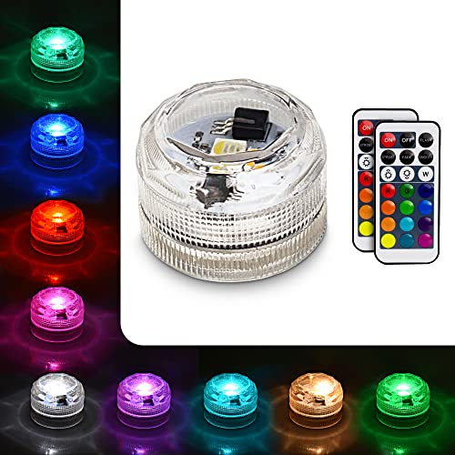 Mini Submersible Led Lights with Remote, Multicolor Underwater Tea Lights Candles, Waterproof Submersible Tea Lights Battery Operated Submersible Pool Lights for Wedding Vase Festival Party, 10pcs