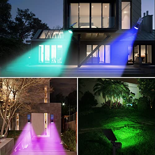 Biling Solar Spot Lights Outdoor with 12 Colors, Can Fixed Favorite Colors Solar Outdoor Lights, IP67 Waterproof Solar Landscape Lights for Yard Garden Pathway Decorations (2 Pack)