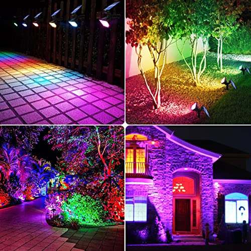 Biling Solar Spot Lights Outdoor with 12 Colors, Can Fixed Favorite Colors Solar Outdoor Lights, IP67 Waterproof Solar Landscape Lights for Yard Garden Pathway Decorations (2 Pack)