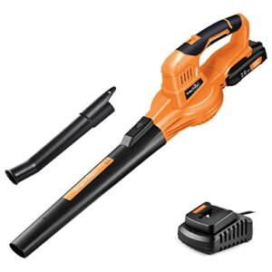 snapfresh leaf blower – 20v cordless leaf blower with 2.0ah battery & charger, 130 mph 140cfm electric leaf blower for lawn care, battery powered lightweight leaf blower for yard patio (orange)