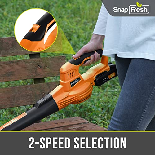 SnapFresh Leaf Blower - 20V Cordless Leaf Blower with 2.0Ah Battery & Charger, 130 MPH 140CFM Electric Leaf Blower for Lawn Care, Battery Powered Lightweight Leaf Blower for Yard Patio (Orange)