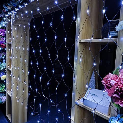 YASENN 300LED Net Lights 12x5ft DC Plug in 8 Lighting Modes Mesh Lights for Garden Patio Fence Bushes Shrub pergola Outdoor Christmas Decorations (Cool White)