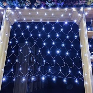 YASENN 300LED Net Lights 12x5ft DC Plug in 8 Lighting Modes Mesh Lights for Garden Patio Fence Bushes Shrub pergola Outdoor Christmas Decorations (Cool White)