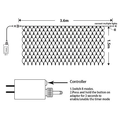 YASENN 300LED Net Lights 12x5ft DC Plug in 8 Lighting Modes Mesh Lights for Garden Patio Fence Bushes Shrub pergola Outdoor Christmas Decorations (Cool White)