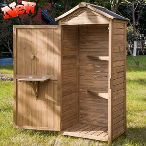 dangruut outdoor storage sheds, fir wood tool lockers with workstation, garden wooden arrow shed, organizer cabinet for backyard，garden，patio