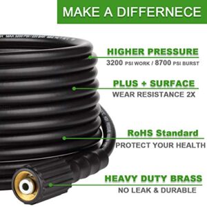 3/8" Quick Connection Pressure Washer Hose Kit, M22-14MM to 3/8 Quick Connect Set, 1/4" X 50 FT, 3200 PSI Power Washer Hose