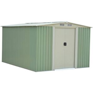 goplus outdoor storage shed galvanized steel garden tool house w/sliding door, 10 x 8ft (green)