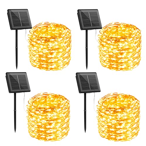 Solar String Lights Outdoor Waterproof, 4 Packs Each 66 Ft 200 LED Solar Fairy Lights with 8 Modes, Twinkle Solar Powered Outdoor Lights for Patio Yard Trees Wedding Christmas, Warm White