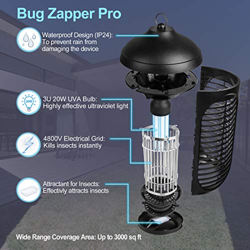 Bug Zapper Outdoor, 4800V Electric Mosquito Killer, Waterproof Mosquito Zapper Insect Fly Trap with Attractant