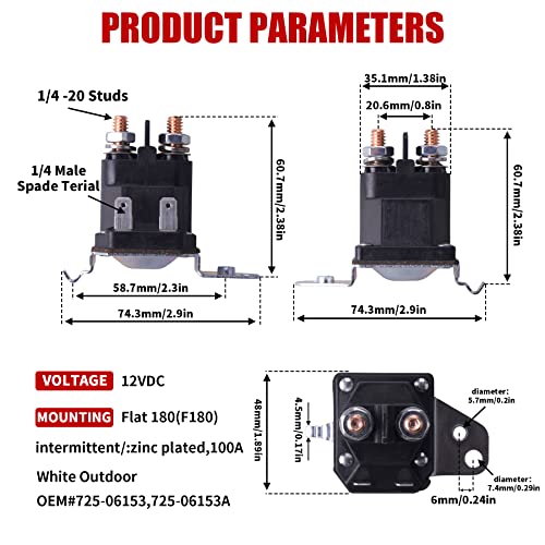 Gashwer 12V Starter Solenoid Relay Riding Lawn Mower Compatible with Cub Cadet XT1 XT2 Enduro RZT LT1 ZT1 ZT2 MTD Troy-Bilt Craftsman Yard Man Machines Zero Turn 725-06153A 725-06153