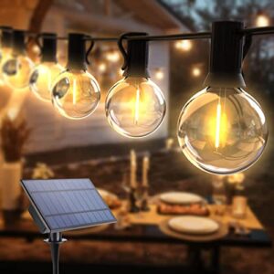 lomotech solar string lights outdoor, 32ft 25 led bulbs globe patio sting lights with 1 spare bulb, waterproof hanging lights outdoor for yard, gazebo, porch, cafe, bistro, garden (plastic bulb)