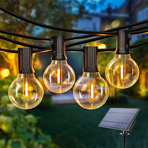 Lomotech Solar String Lights Outdoor, 32ft 25 LED Bulbs Globe Patio Sting Lights with 1 Spare Bulb, Waterproof Hanging Lights Outdoor for Yard, Gazebo, Porch, Cafe, Bistro, Garden (Plastic Bulb)