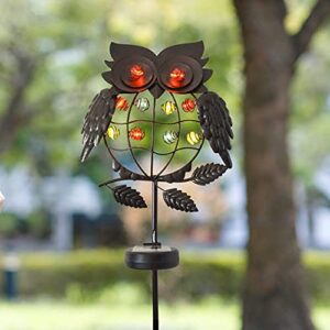 joiedomi garden solar lights outdoor, solar powered stake lights, 10 led metal owl decorative lights waterproof for walkway,pathway,lawn,patio,courtyard (bronze)