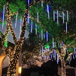 Number-One Meteor Shower Lights, LED Falling Rain Lights 30cm 8 Tube 192 LEDs Falling Raindrop Light, Waterproof Icicle Snow Fall String Lights for Xmas Tree Parties Wedding Garden (Multi-Colored)