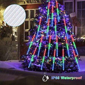 Number-One Meteor Shower Lights, LED Falling Rain Lights 30cm 8 Tube 192 LEDs Falling Raindrop Light, Waterproof Icicle Snow Fall String Lights for Xmas Tree Parties Wedding Garden (Multi-Colored)