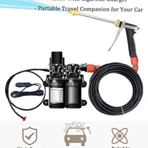 12V Pressure Washer, 130 PSI Portable Pressure Washer with 30Ft Hose, Portable Power Washer for Cars, Home, Garden, Vehicles (Double Pump)