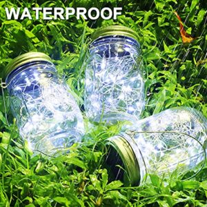 Nintiue Mason Jar Solar Lights, 6 Pack 30 LEDs Fairy Lights with Jars and Hangers, IPX6 Waterproof Hanging Solar Lights Outdoor, Decorative Solar Lanterns for Garden Fence Patio Wedding