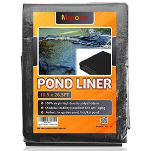 maporch upgraded 16.5 x 26.5ft reinforced polyethylene fish pond liner with 24 mils thickness, black pond skins liner for fish koi pond, garden pool and irrigation pond