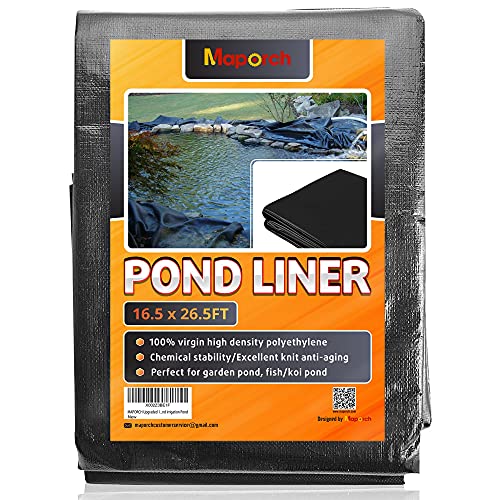 MAPORCH Upgraded 16.5 x 26.5FT Reinforced Polyethylene Fish Pond Liner with 24 Mils Thickness, Black Pond Skins Liner for Fish Koi Pond, Garden Pool and Irrigation Pond