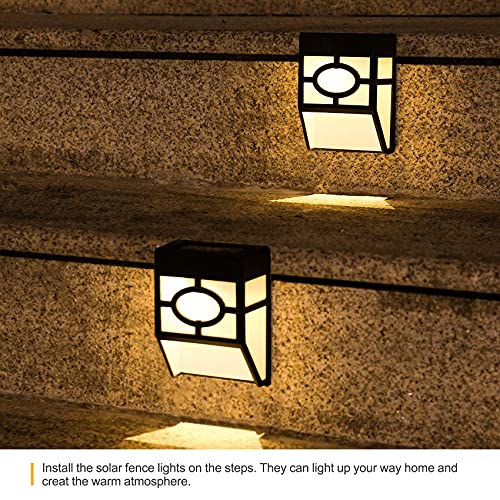 Otdair Solar Fence Lights Outdoor, 8 Pack LED Fence Solar Lights Waterproof, Garden Solar Deck Lights for Post, Patio, Step, Stair, Pathway and Yard, Warm White