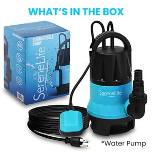 SereneLifeHome 400W Submersible Sump Pump Clean Dirty Water Powerful Utility Pump Auto Float Switch,16 ft. Cord, Basement, Yard, Swimming Pool, Pond, Flooded Area, Garden or Flat Hose