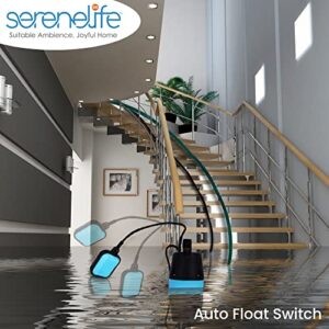 SereneLifeHome 400W Submersible Sump Pump Clean Dirty Water Powerful Utility Pump Auto Float Switch,16 ft. Cord, Basement, Yard, Swimming Pool, Pond, Flooded Area, Garden or Flat Hose