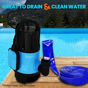 SereneLifeHome 400W Submersible Sump Pump Clean Dirty Water Powerful Utility Pump Auto Float Switch,16 ft. Cord, Basement, Yard, Swimming Pool, Pond, Flooded Area, Garden or Flat Hose