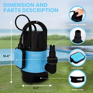 SereneLifeHome 400W Submersible Sump Pump Clean Dirty Water Powerful Utility Pump Auto Float Switch,16 ft. Cord, Basement, Yard, Swimming Pool, Pond, Flooded Area, Garden or Flat Hose