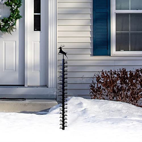 36 Inches Iron Art Snow Gauge, Handmade Metal Snow Depth Measuring Stick Outdoor, Iron Snow Gauge Snow Measuring Device Garden Stakes Winter Decorations Outdoor Yard (Reindeer)