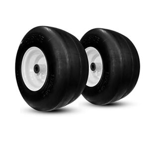 2 new commercial-grade 13×6.50-6 flat-free lawn mower smooth tires with steel rim for lawn mower (deck 36″-68″) & garden tractor 136506 —hub length 4″-7.1″—bore φ5/8″