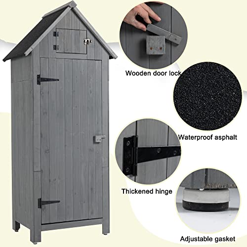 Outdoor Storage Cabinet Tool Shed Wooden Garden Shed (Gray)