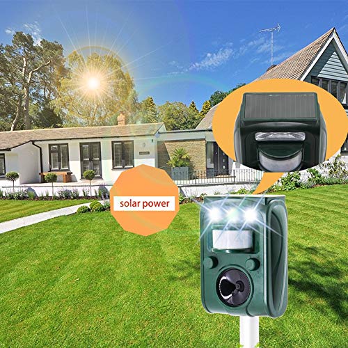 Lulu Home Ultrasonic Animal Repeller, Outdoor Weatherproof Solar Powered Rodent Repeller with Motion Activated Flashing LED Light, Repel Dogs, Cat, Squirrels, Raccoon, Rabbit, Fox & More