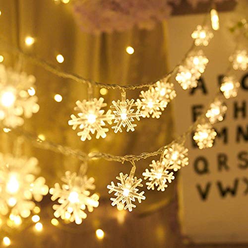 MILEXING Christmas Lights, Christmas Decor Snowflake String Lights, 19.6 ft 40 LED Fairy Lights Battery Operated Waterproof for Xmas Garden Patio Bedroom Party Decorations