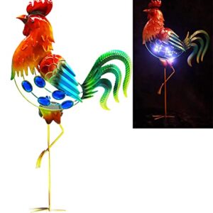 GDF 20" Chicken Decor - Outdoor Rooster Decor Solar Lights -Metal Rooster Garden Decorations for Yard Pathway Lawn Patio Courtyard , Gifts for Her/Him.