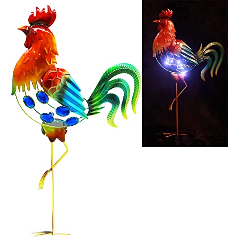 GDF 20" Chicken Decor - Outdoor Rooster Decor Solar Lights -Metal Rooster Garden Decorations for Yard Pathway Lawn Patio Courtyard , Gifts for Her/Him.