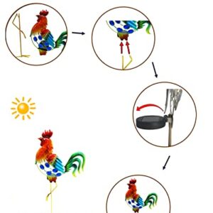 GDF 20" Chicken Decor - Outdoor Rooster Decor Solar Lights -Metal Rooster Garden Decorations for Yard Pathway Lawn Patio Courtyard , Gifts for Her/Him.