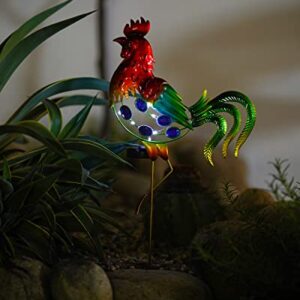 GDF 20" Chicken Decor - Outdoor Rooster Decor Solar Lights -Metal Rooster Garden Decorations for Yard Pathway Lawn Patio Courtyard , Gifts for Her/Him.