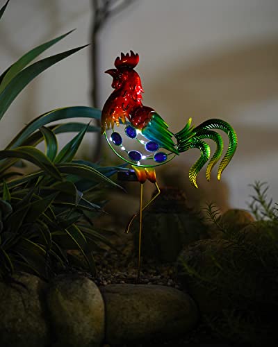 GDF 20" Chicken Decor - Outdoor Rooster Decor Solar Lights -Metal Rooster Garden Decorations for Yard Pathway Lawn Patio Courtyard , Gifts for Her/Him.