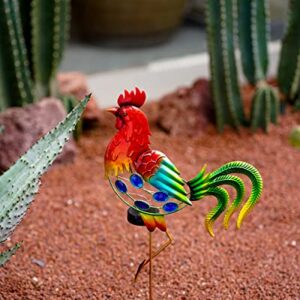 GDF 20" Chicken Decor - Outdoor Rooster Decor Solar Lights -Metal Rooster Garden Decorations for Yard Pathway Lawn Patio Courtyard , Gifts for Her/Him.